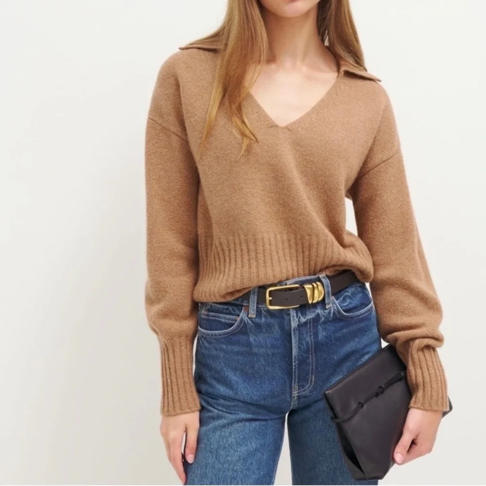 Reformation Beckie Collared Cashmere sweater S minimalist‎ classic preppy